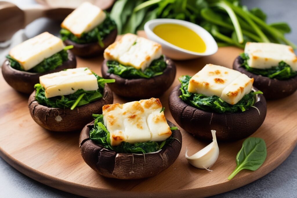 Halloumi and Spinach Stuffed Portobello Mushrooms