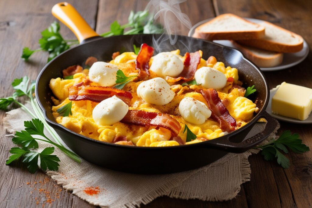 Cheese Curd and Bacon Breakfast Skillet