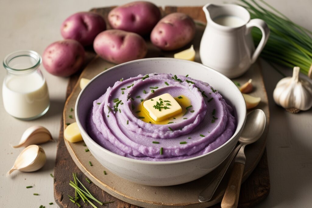 Ingredients:Mashed Purple Potatoes with Garlic and Chives