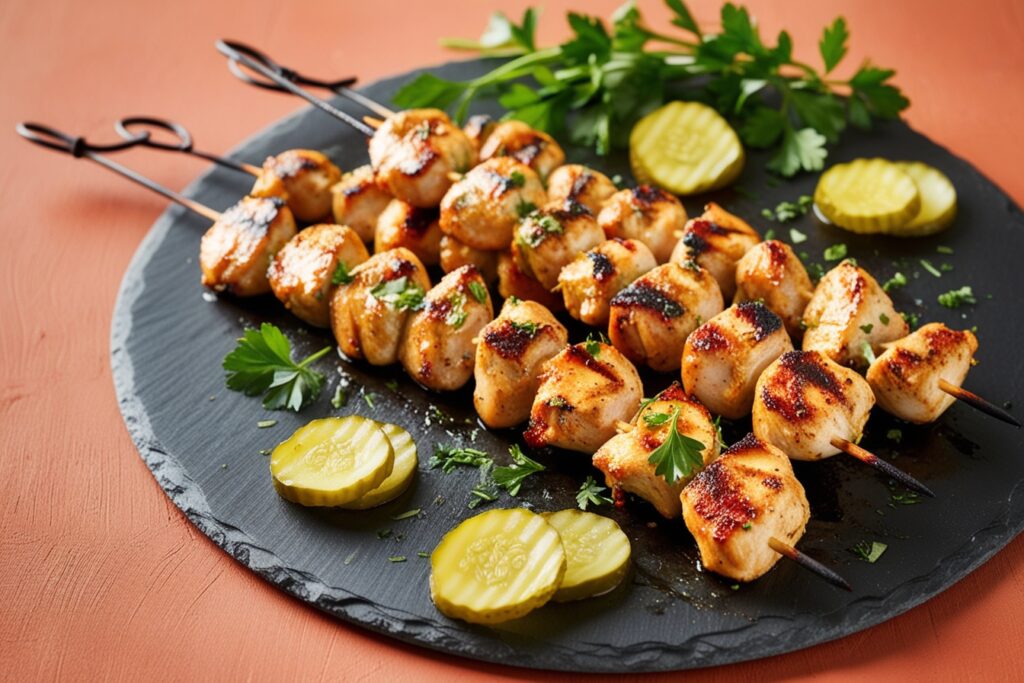 Pickle-Brined Grilled Chicken Skewers