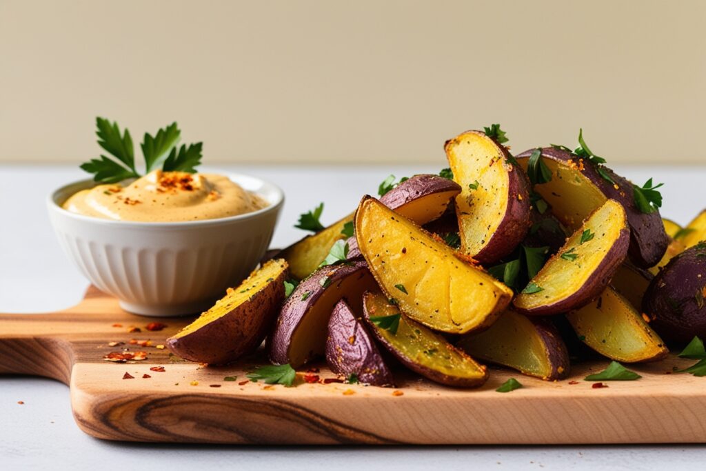  Crispy Purple Potato Wedges with Spicy Aioli