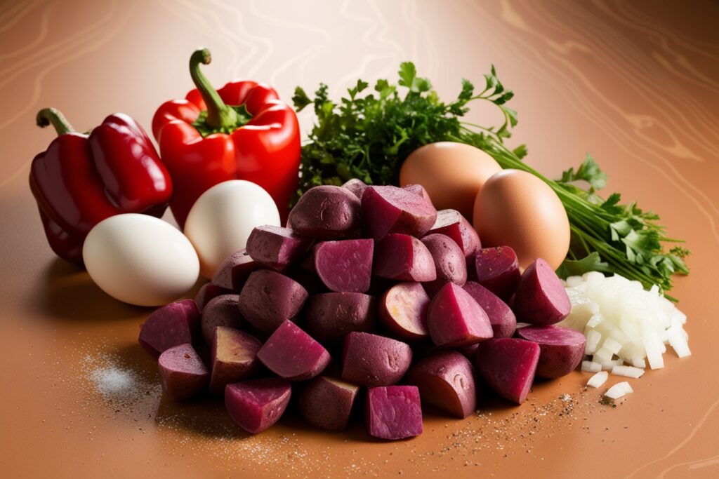 Ingredients:Purple Potato Hash with Eggs