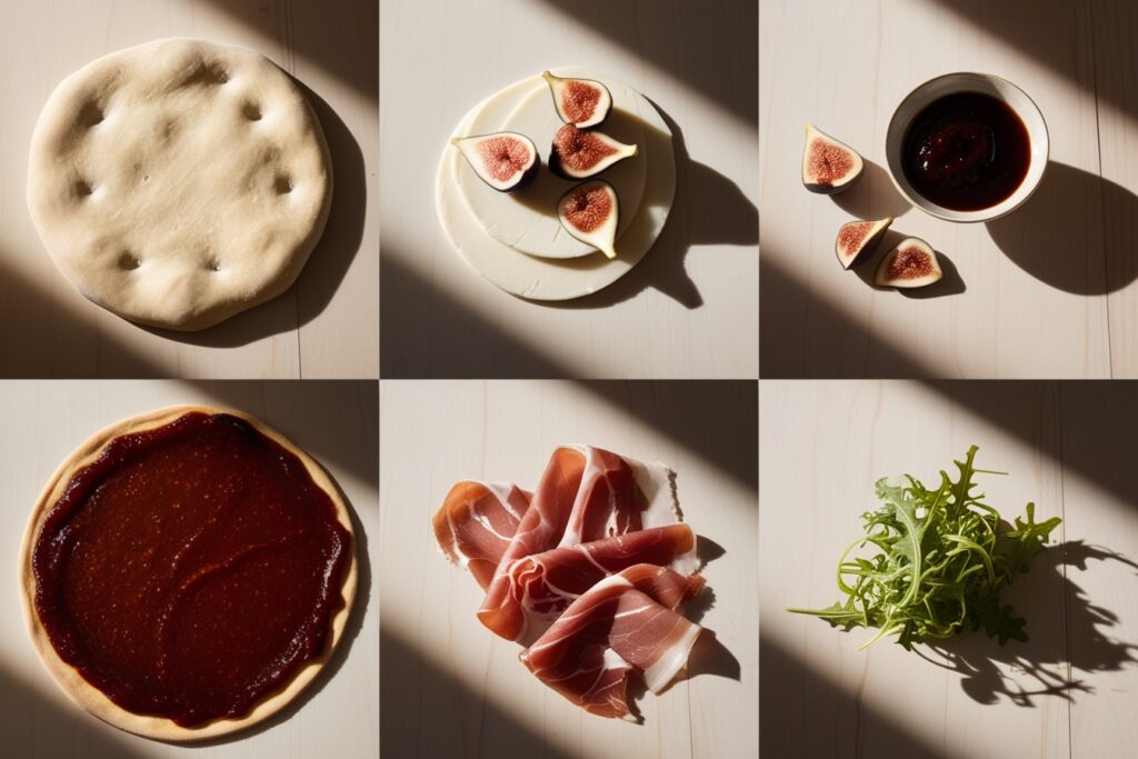 Ingredients:Sweet and Savory Fig and Prosciutto Pizza