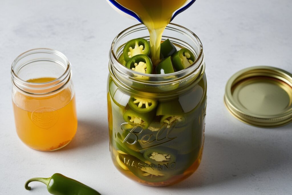 Pour over the sliced peppers in a jar