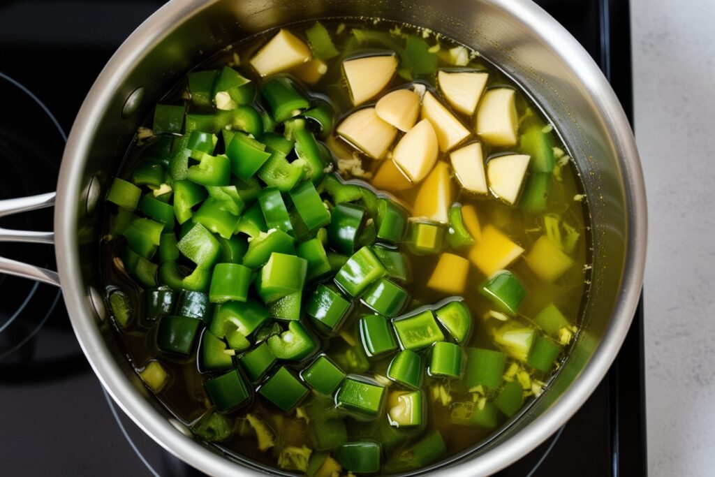 Combine the peppers, garlic, and vinegar 