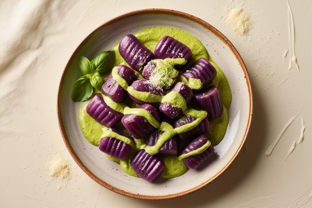 Purple Potato Gnocchi with Pesto