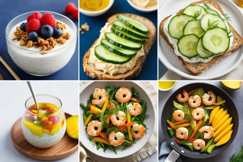 Quick and easy five-minute timer recipes for busy individuals, featuring healthy meal options.