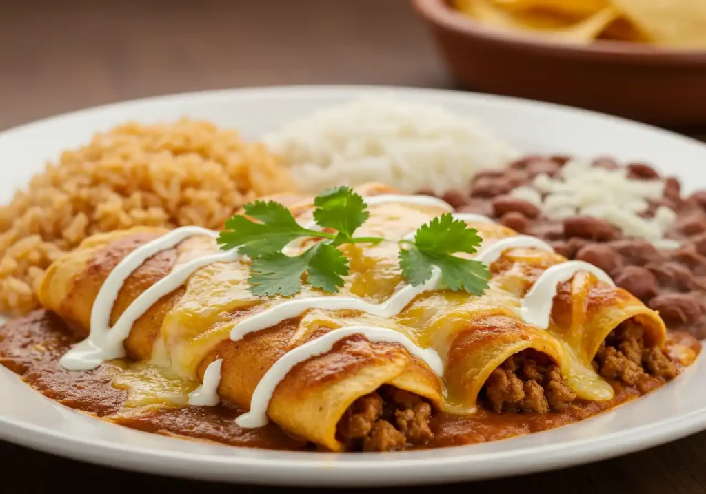 A collage of four images showing freshly prepared Mexican dishes like enchiladas, guacamole, and tacos, alongside fresh ingredients.